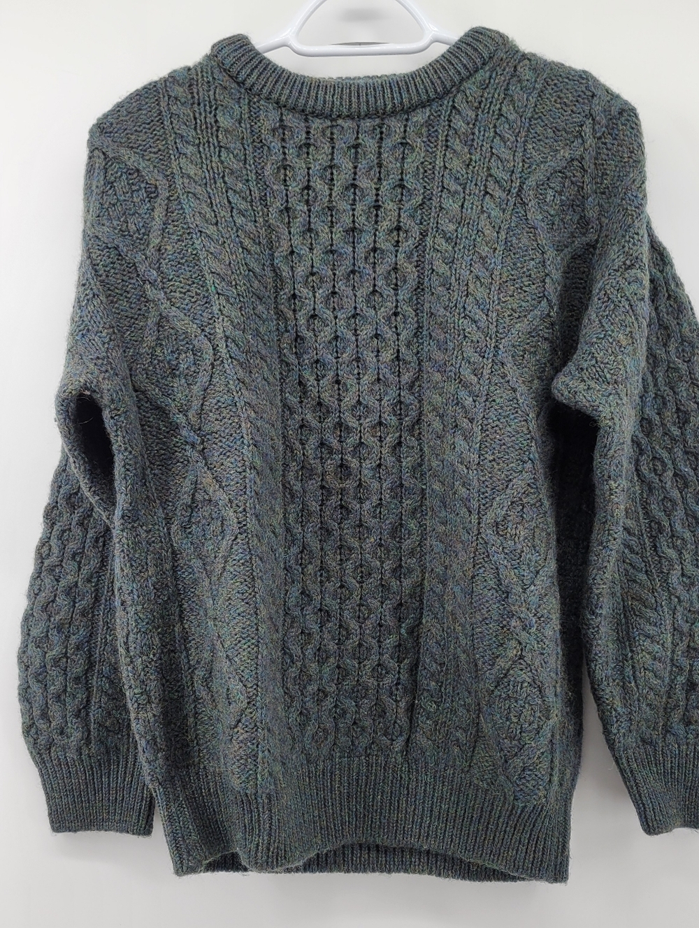 AranCraft Womens Cable Knit Crewneck Sweater Green Blue